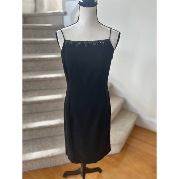 Vintage 90s Y2K Ann Taylor Black Wool Beaded Sheath Dress Whimsygoth - Picture 1 of 7